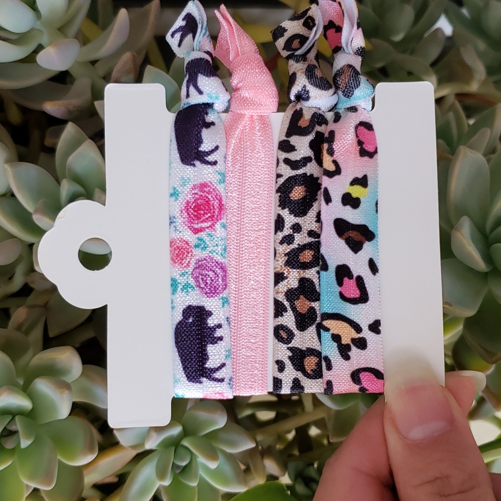 Buffalo Leopard Hair Ties Rose Floral Flowers Southwestern Pink Wild West Cowgir - Picture 3 of 6